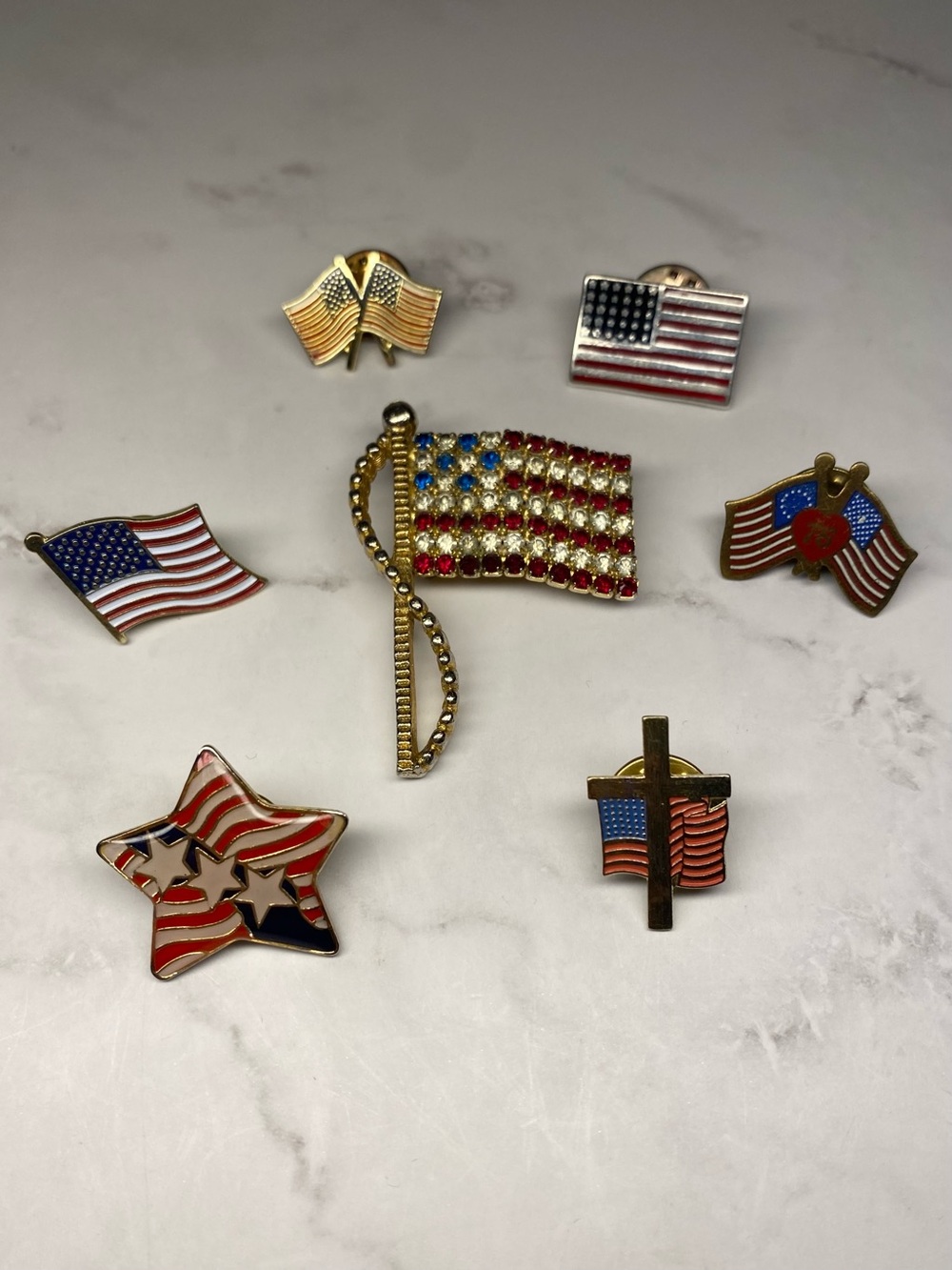 Lot of 7 USA Patriotic American Flag Pins Tie Tacks Brooch 4th of July